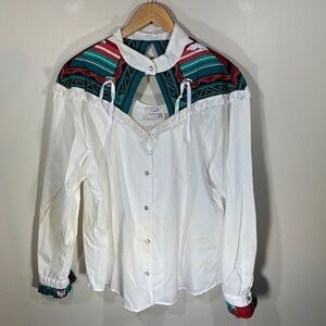 Western Vintage Button Down with Tassels Equestrian Riding Keyhole Blouse Cutout